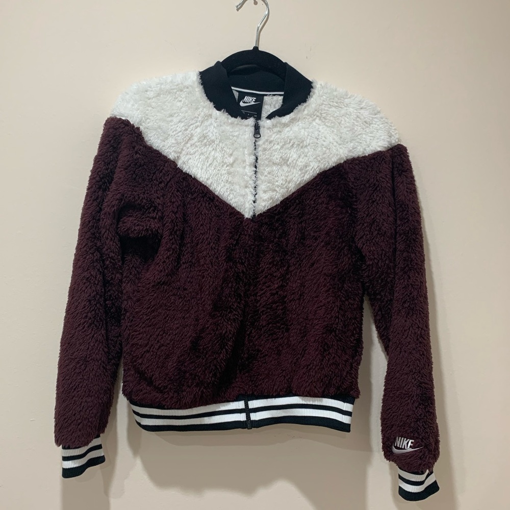 Nike Burgundy Sherpa Bomber Jacket Size S